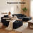 Koli 132" U-shaped Sectional Couch, Compression Sofa, Black Corduroy-354913524-354913522
