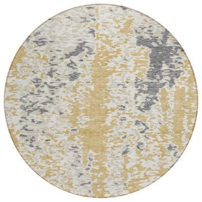 Tapis intérieur rond lavable abstrait doré et ivoire 8 pi