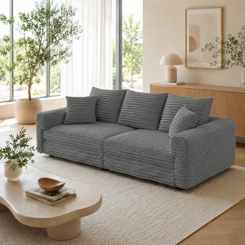 Canapé 4 places en velours côtelé Modern, H 35,35 po x l 102,42 po x P 35,43 po, Gris