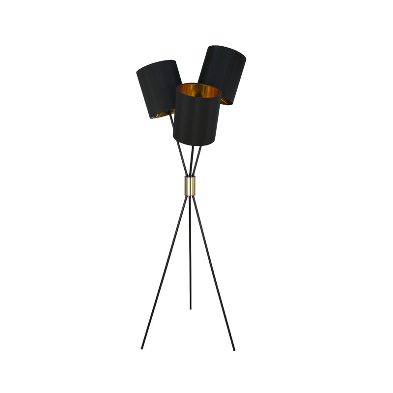 Bickman 164cm Tall Traditional Floor Lamp,Metal Base Floor Standing Corner Tripod Lamp with Black Silk Shade