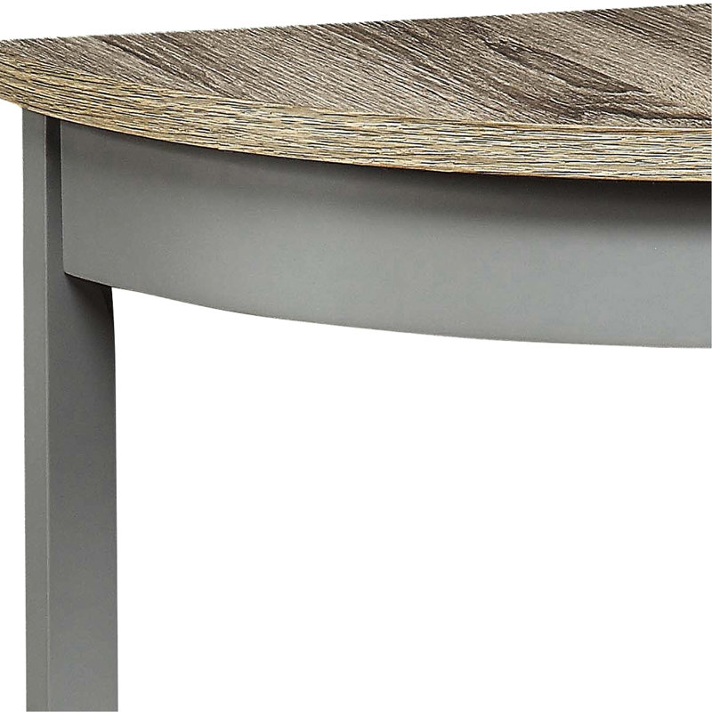 Console demi-lune grise pour l'aménagement et le rangement d'une entrée, avec étagère inférieure décorative