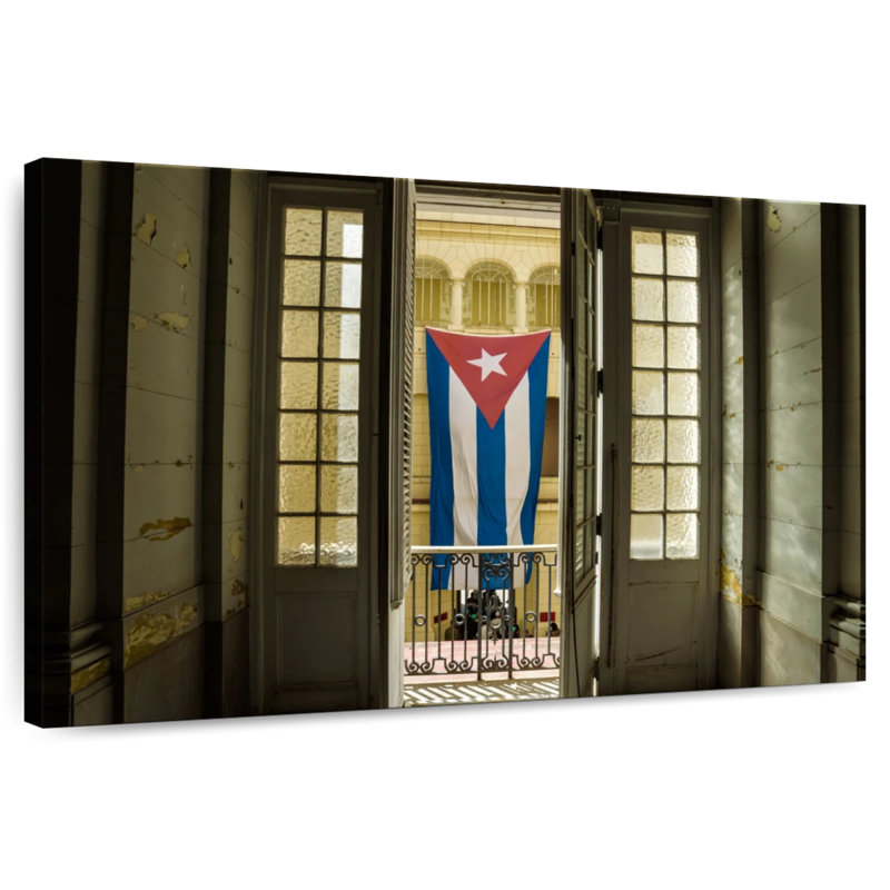 Drapeau Borges Cuba sur la fenêtre, H 34 po x l 51 po