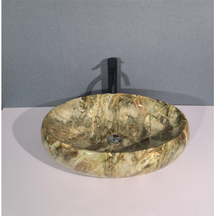 QieRao 16'' Marble Ceramic Oval Bathroom Sink