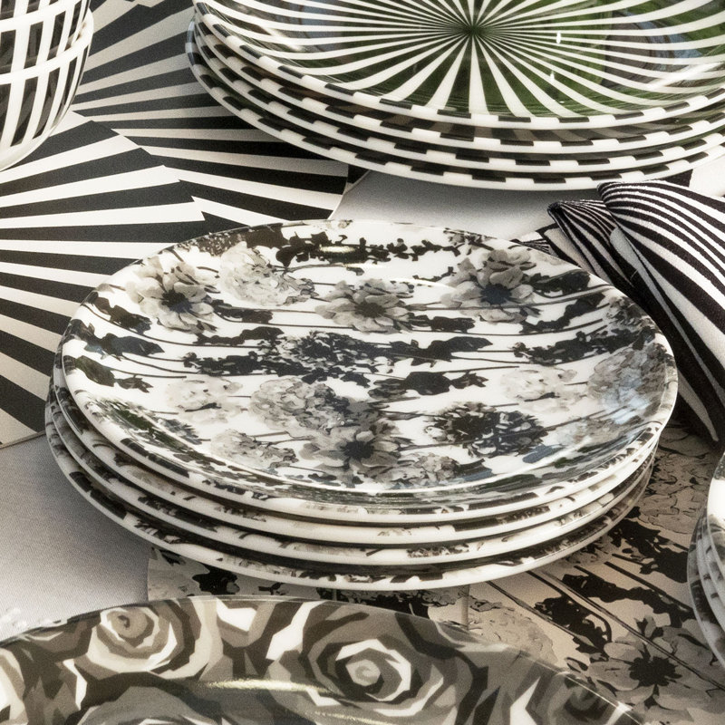 Cream Bouquet Pura Vida Round Placemat, Grey/White