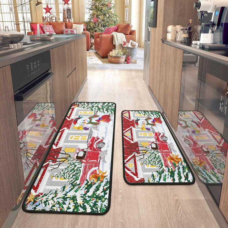 2 tapis de cuisine et tapis de Noël pour tapis de sol antidérapant Merry Christmas Kitchen Decor
