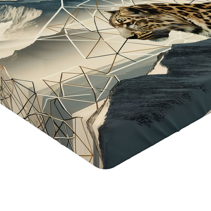 Drap-housse léopard Ambesonne_ Montagnes Boho et chat sauvage_ Bleu cadet et brun sable, Drap-housse grand