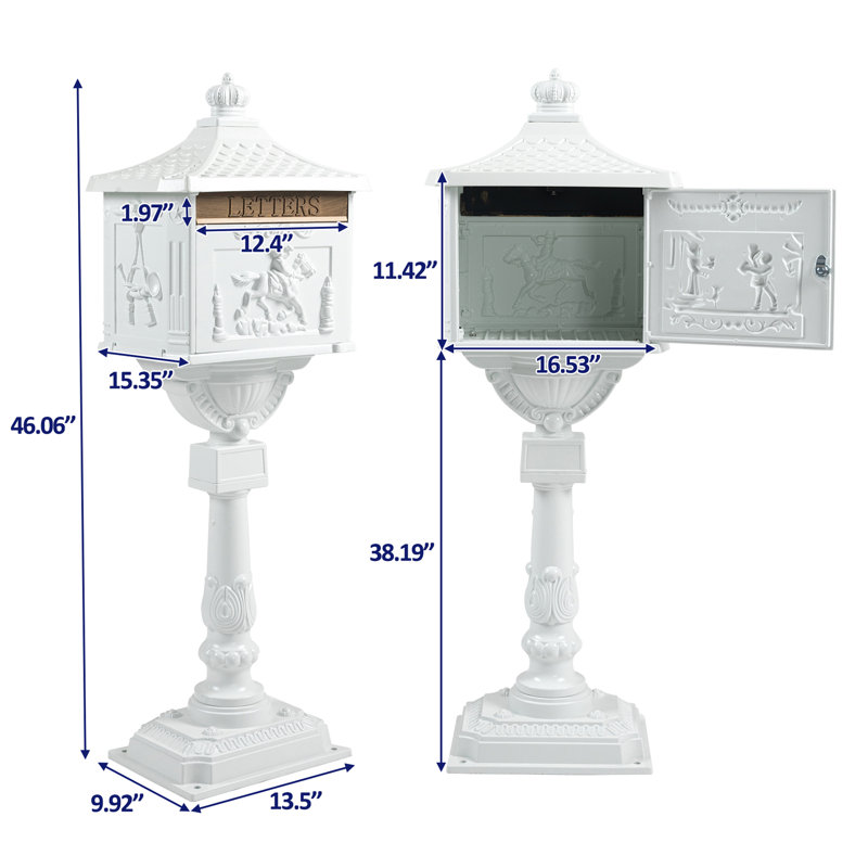 Boîte aux lettres verrouillable en aluminium coulé massif L 16,53 "x l 16,53" x H 46,06 ", Blanc