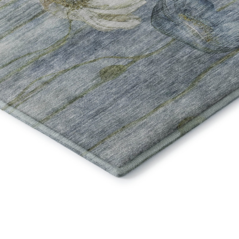 Premium Machine Washable Prisco Blue Rug, Round 8'