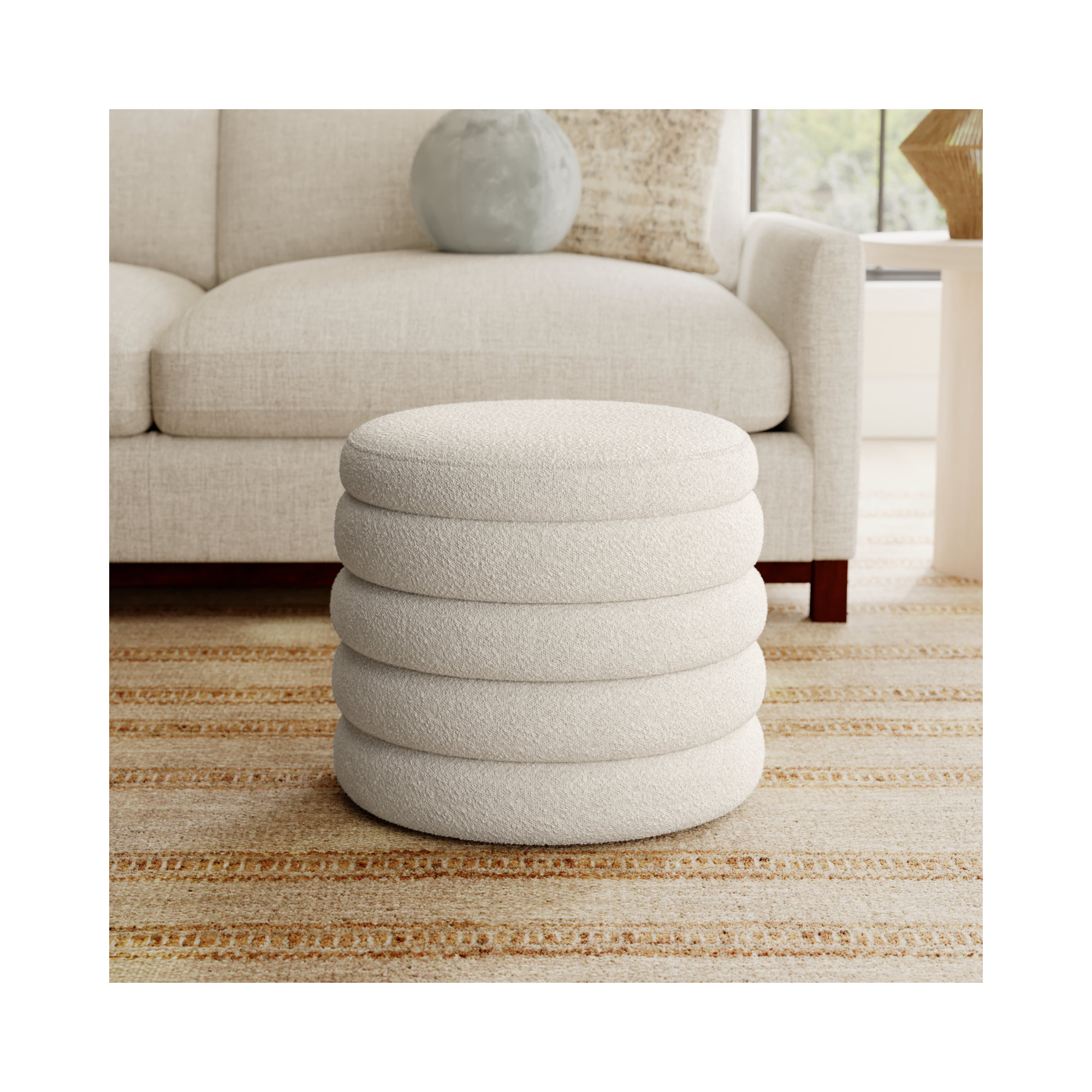 Helene Upholstered Storage Ottoman, Ivory Boucle