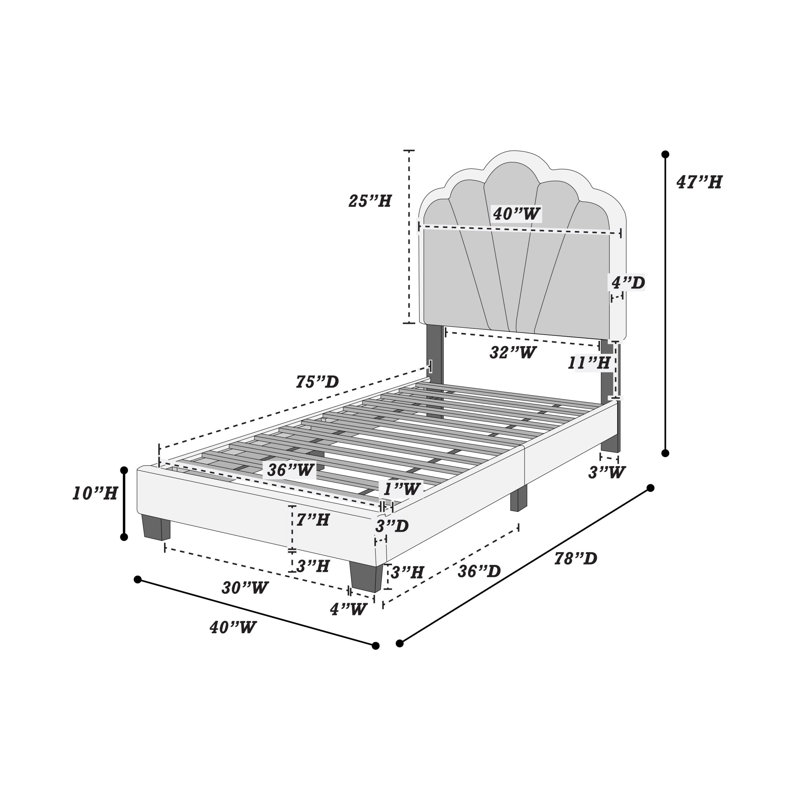 Lit plateforme moderne, Twin, Rose