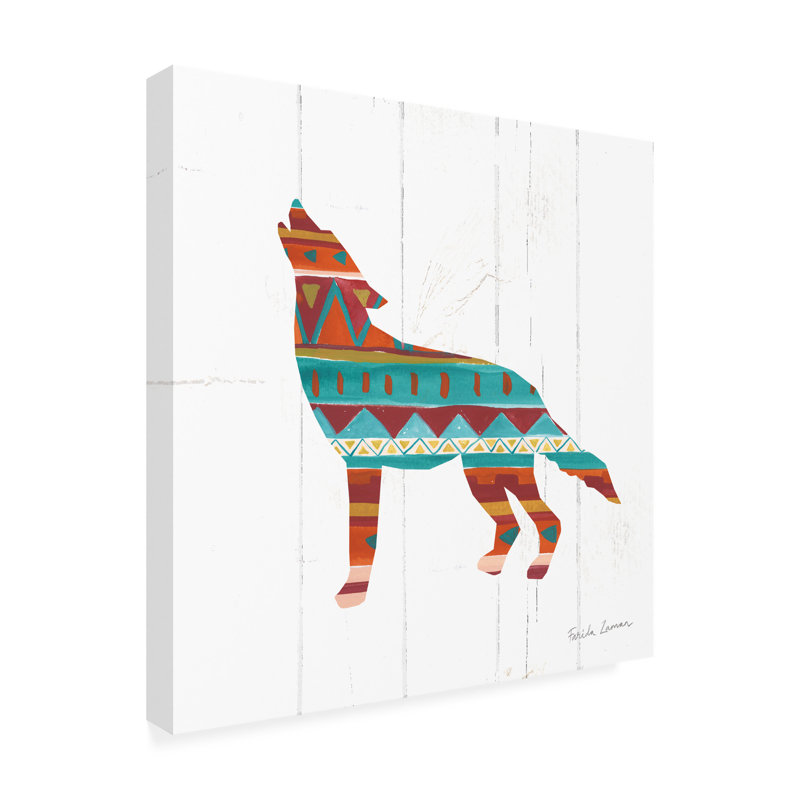 Southwestern Pattern Wolf Canvas Art in Multicolor, 18" x 18"