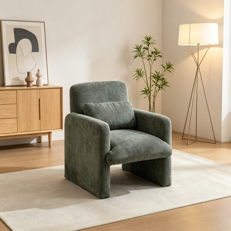 Upholstered Armchair with pillow, Antique Green