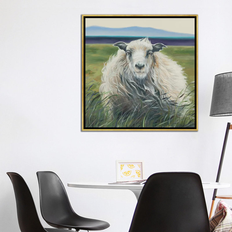 "Homespun (agneau)" par Liz Jardine, reproduction d’art, H 37 po x l 37 po x P 1,5 po, Toile encadrée d'or, Pas de tapis