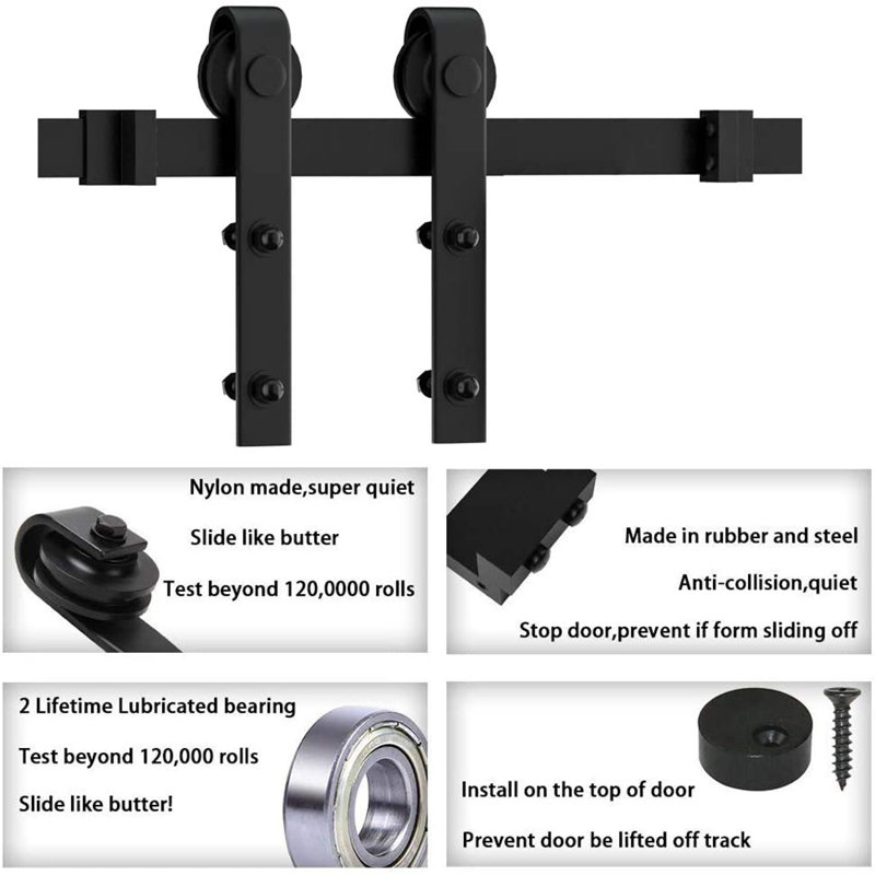 Matte Black Steel Sliding Single Barn Door Hardware Kit