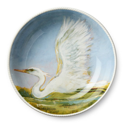 Coastal Birds 13-Inch Serving Bowl, Ceramic artist-designed Wetland Birds Large Salad Pasta Bowl, Blue Sky Marsh Scene, Dishwasher Safe Coastal Entertaining