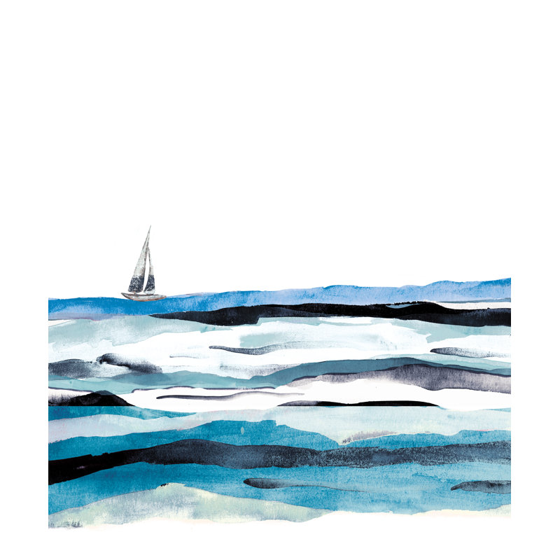 Abstract Waves and Boat - Painting Print, Wrapped Canvas, 76cm H x 51cm W