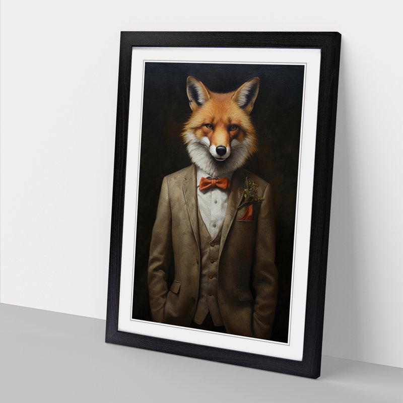 Fox in a Suit Painting No.2 - Framed Print, Black, 34cm H x 25cm W x 2cm D