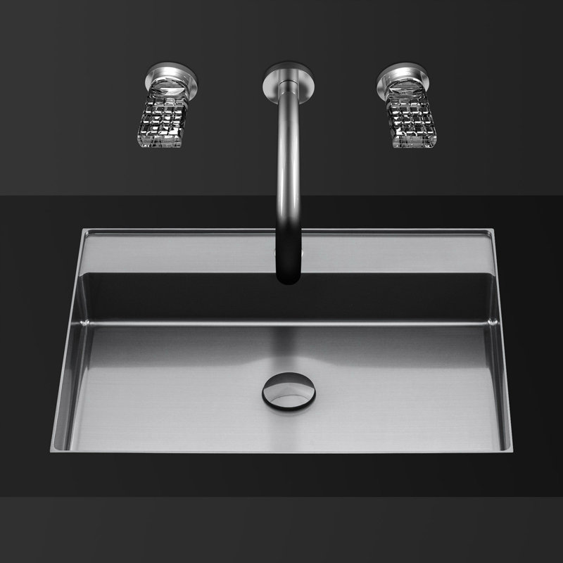 Lavabo encastré rectangulaire moderne Lilla, Argent brossé, Argent brossé