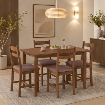 Modern Farmhouse Style Solid Wood Construction 5 Piece Dining Table and Chair Set for 4 with Padded Seats for Kitchen and Dining Room