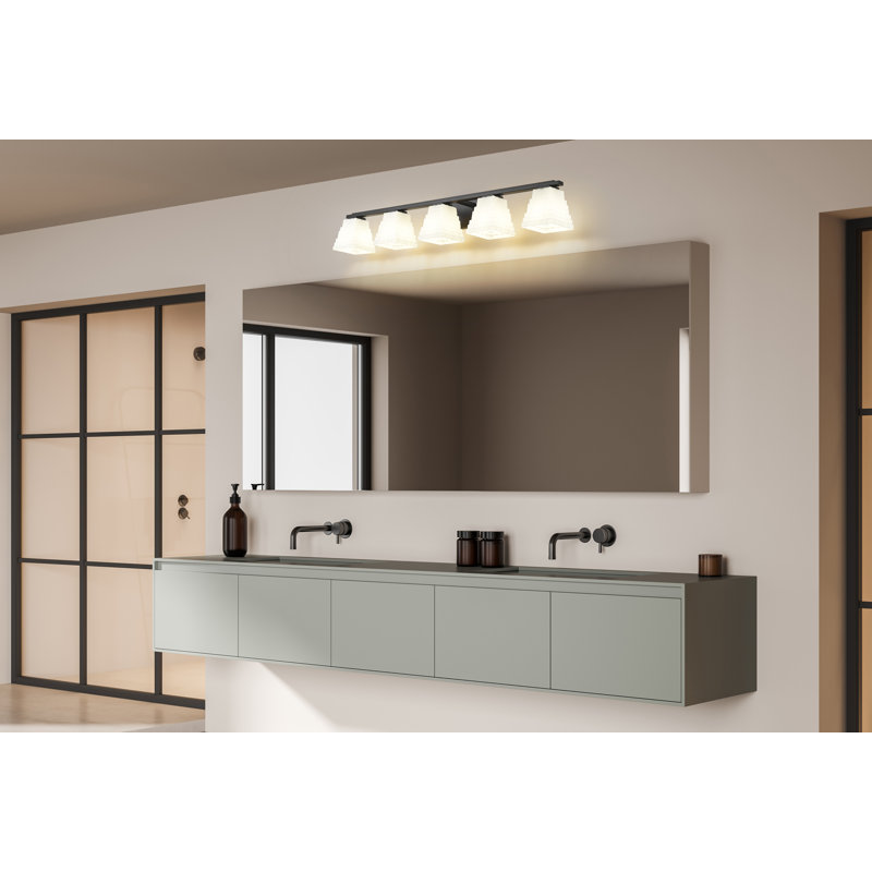 Ensemble de meuble-lavabo 5 lumières Teyona, Noir mat