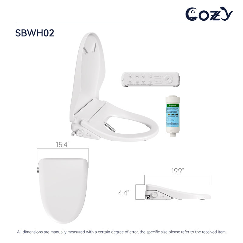 Electronic Elongated Bidet Toilet Seat with Remote Control, Automatic Lid Opening
