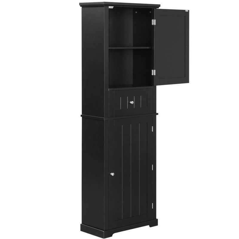 Armoire de rangement de salle de bain noire avec tablette réglable et tiroir inférieur