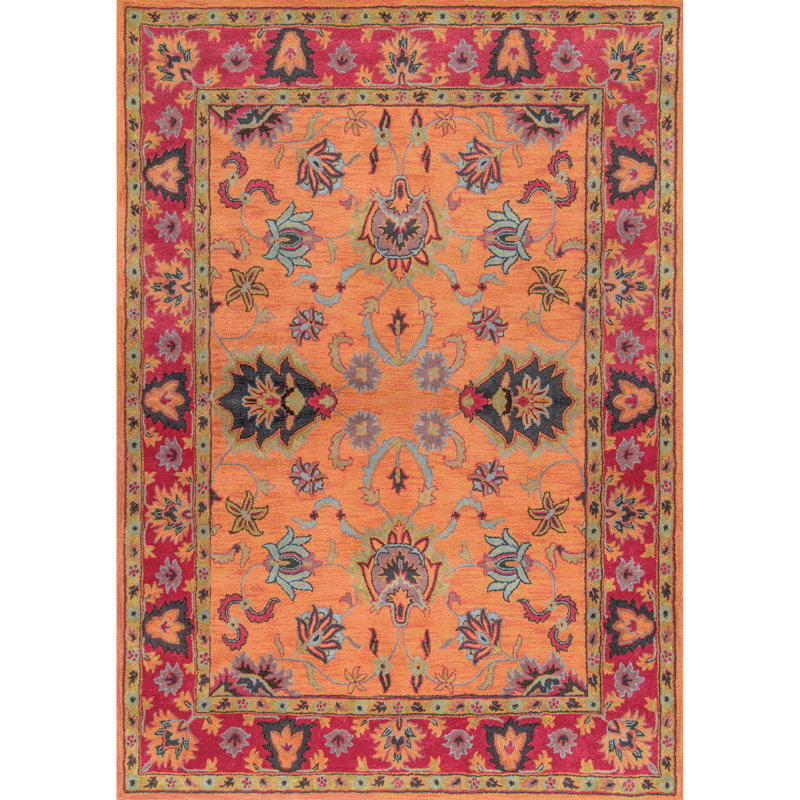Tapis orange en laine touffeté à la main Marlise, Rectangle 6 pi x 9 pi