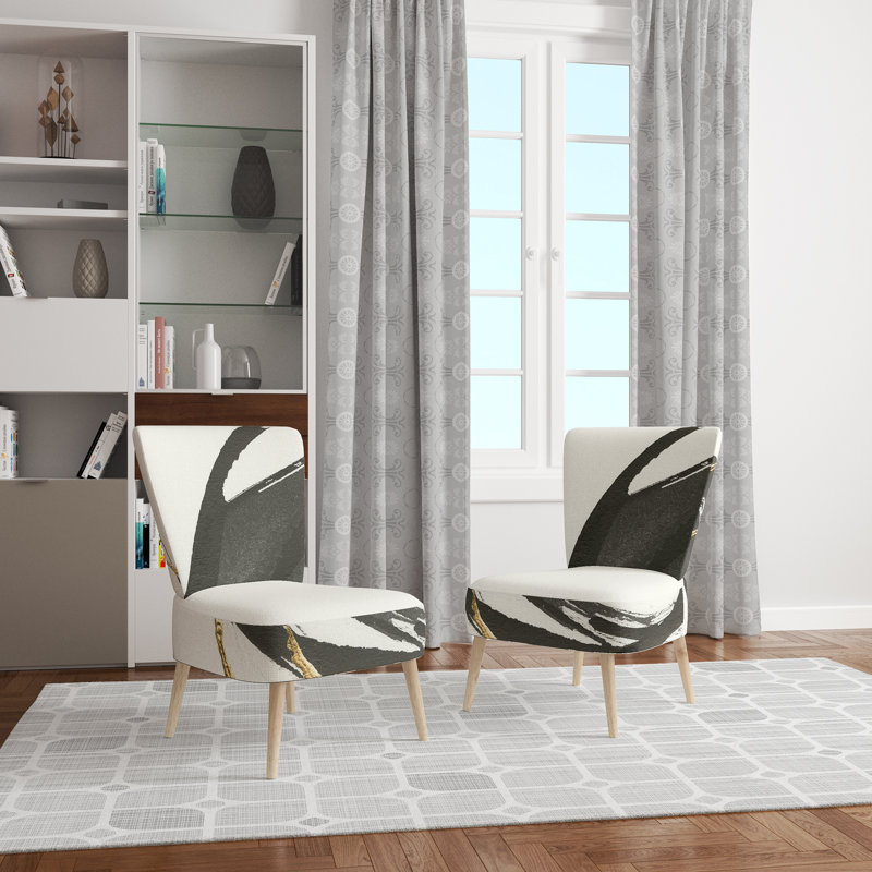 Upholstered Floral Side Chair - Modern floral Accent Chair, Floral Gray Polyester Blend 2