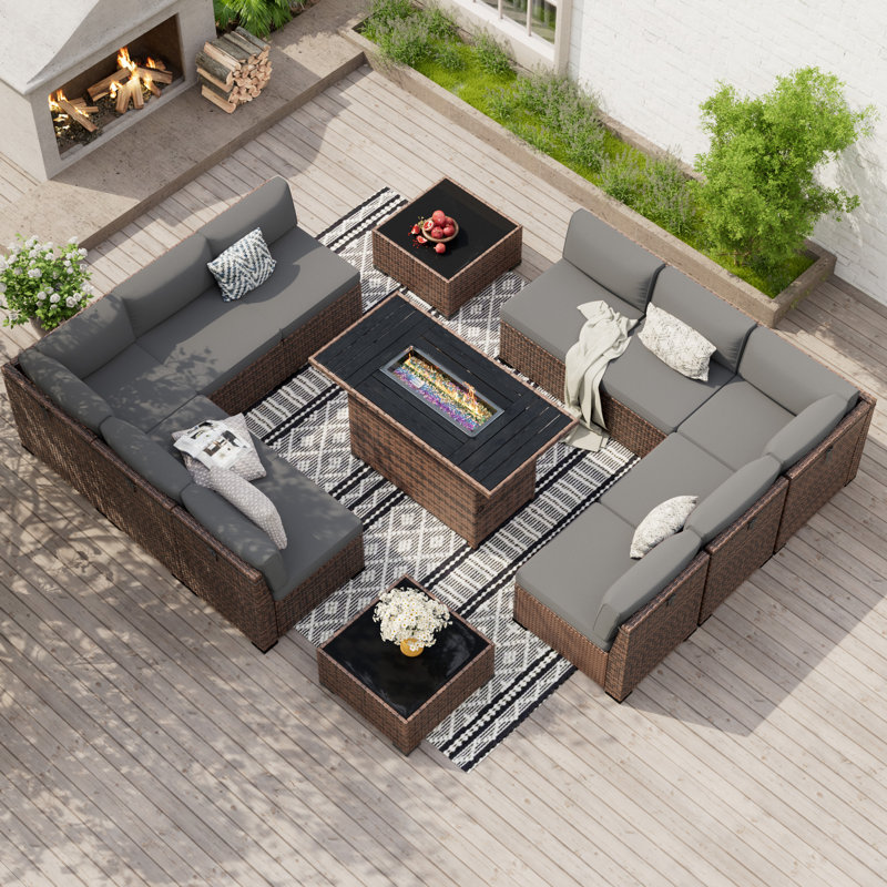 Treyshun 10-Person Wicker Outdoor Seating Group, Gray
