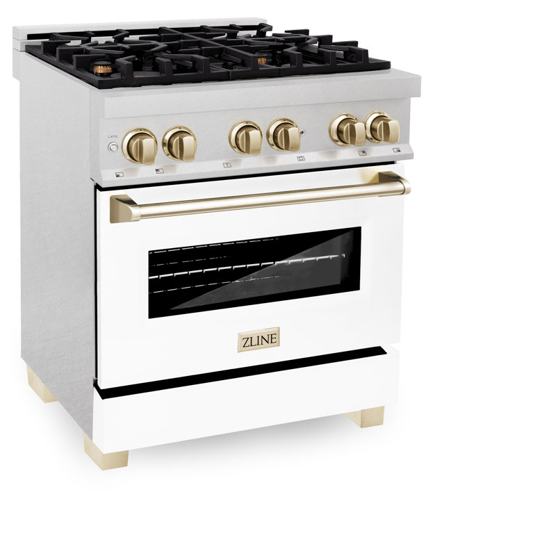 ZLINE Autograph 30" Legacy Dual Fuel Range in DuraSnow® w/ White, Gold/Stainless Steel