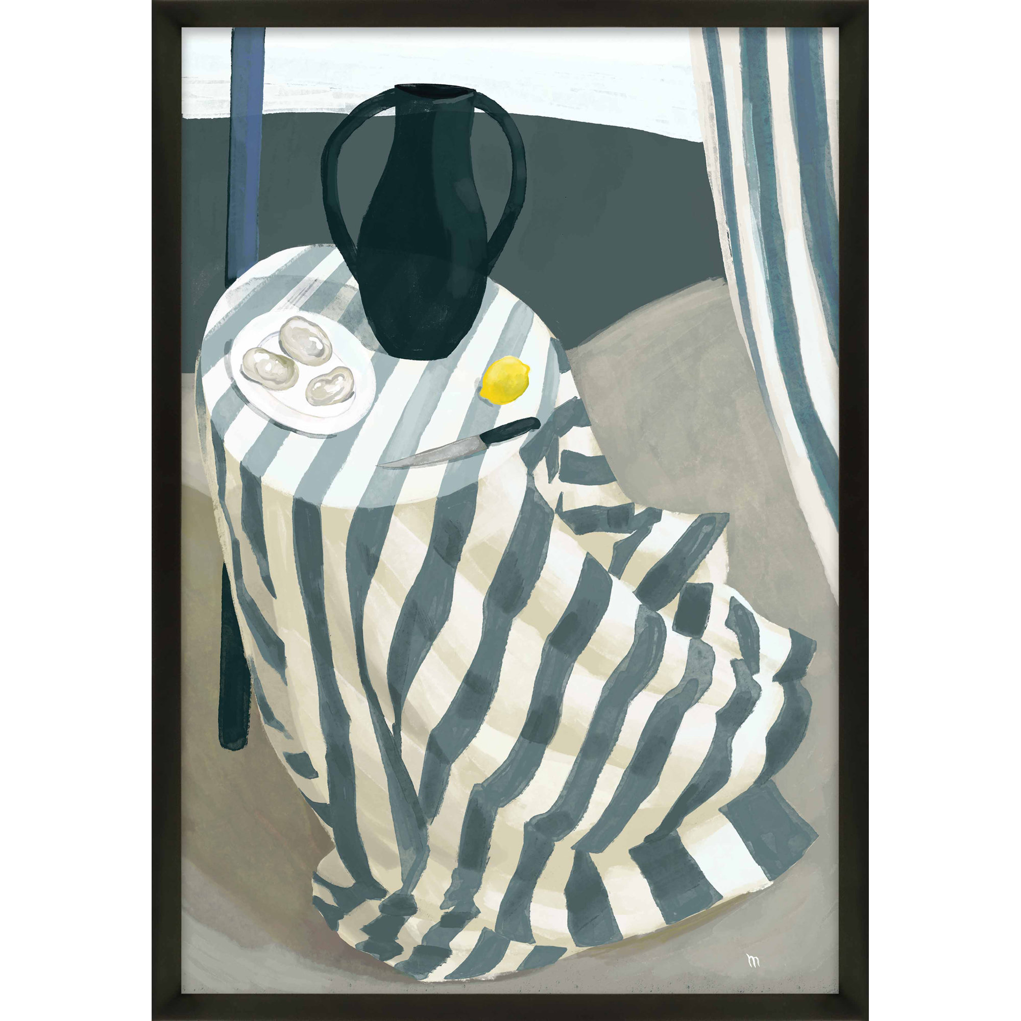 Oysters At The Beach by Marco Marella For Studio M, Black Framed Paper, 17.5" W x 25" H 