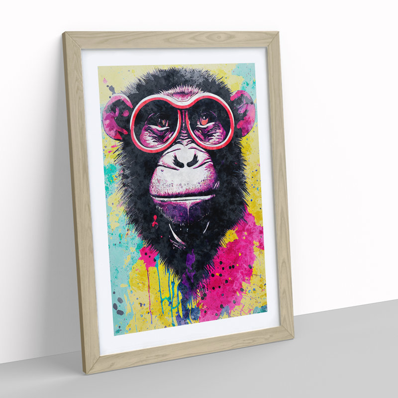 Monkey Paint Splash No.2 1 Piece Single Picture Frame Wall Art, 46cm H x 34cm W, Beige