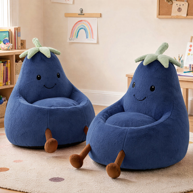 Fauteuil à billes avec aubergine Kannon, H 21,65 po x l 24,4 po x P 23,62 po, Dark Blue