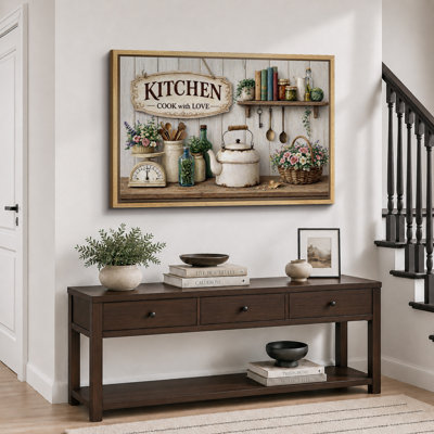 «Kitchen Cook With Love», reproduction de giclée sur toile encadrée