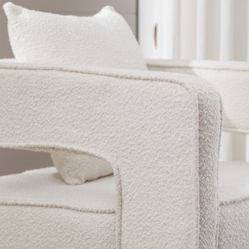 29 inches Wide  Swivel Barrel Chair, Ivory Boucle