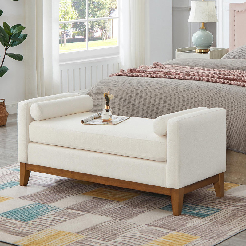 Grand repose-pieds rembourré en tissu Boucle, Ivory