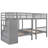 Gray Full Over Twin & Twin Triple Bunk Bed with Staircase Drawers, Wood Bed Frame with Guardrails