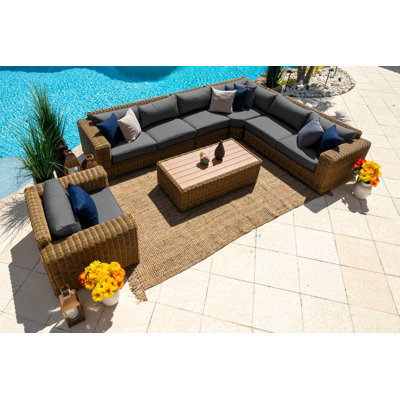 Malmo Collection In Natural 6 - Person Modular Patio Conversation Set with Sunbrella® Cushions