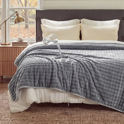 Couverture en molleton réversible imperméable avec texture bullée, protection à trois couches, housse douillette pour animaux de compagnie et famille, housse de protection pour canapé et lit, gris / blanc, 90 x 108 pouces