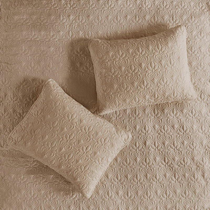 Ensemble de couvre-lit plissé 3 pièces, khaki