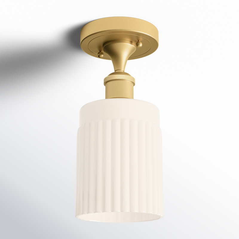 Kamena Glass Semi Flush Mount, 6 Watt Vintage LED Bulb, Matte White, Satin Gold