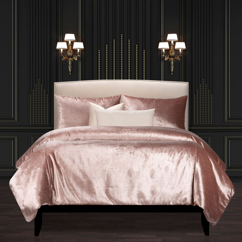 Breakfast In Bed Pink Velvet Duvet Cover & Insert Set, Twin Duvet Cover + 1 Throw Pillows