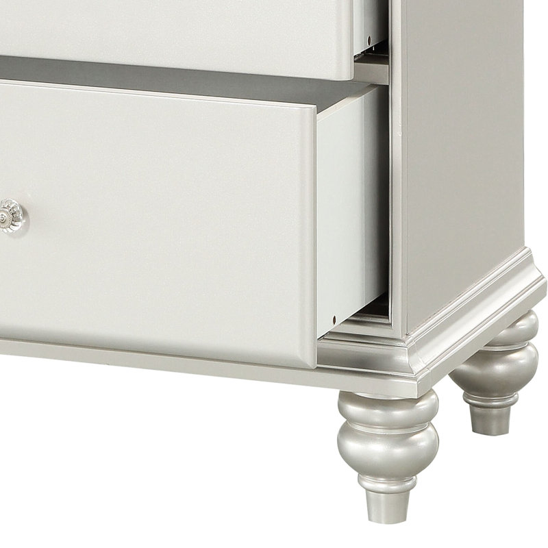 Glamour 2 table de chevet - finition platine pour l'élégance de la chambre à coucher à 2 tiroirs avec fonctionnement sécuritaire