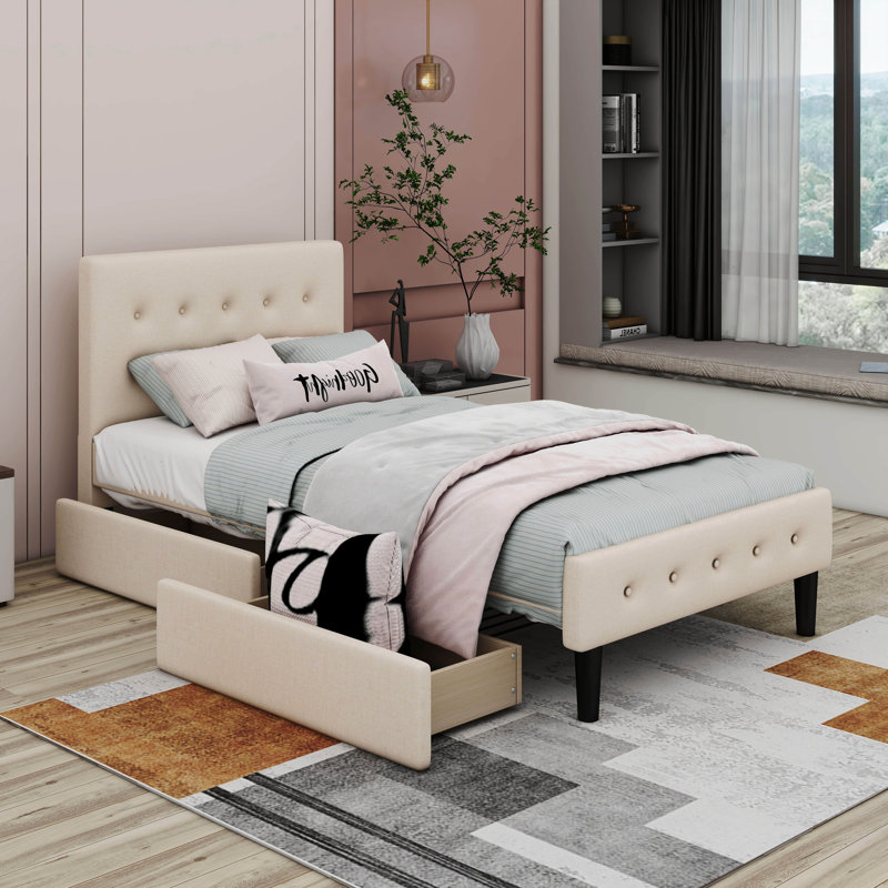 Upholstered Bed, Beige