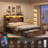 Full Size Farmhouse Industrial LED Bed Frame With Storage Headboard, Metal Platform Bed With USB Charging Station, APP & Remote Control RGB Lights，Metal Slats Support, Noise Free, No Box Spring Needed-30126301-30126303