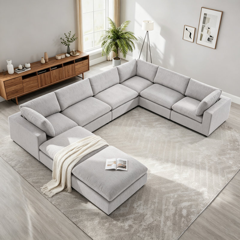 Canapé modulaire rembourré 8 pièces Nuccio, Gris clair