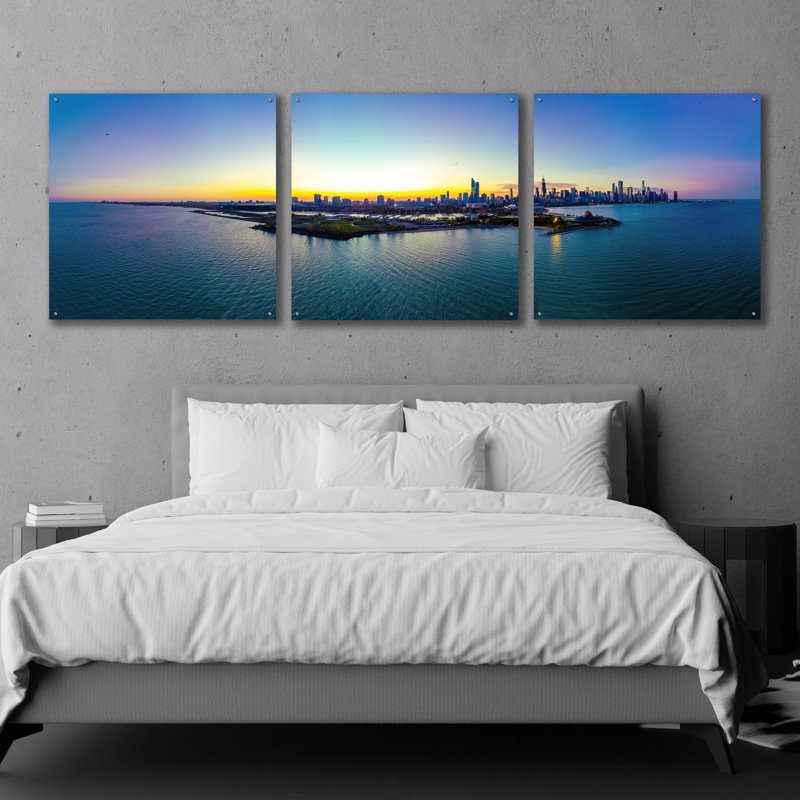 Chicago - Planetarium Sunset' by Epic Portfolio, Acrylic Glass Wall Art, 36" H x 108" W