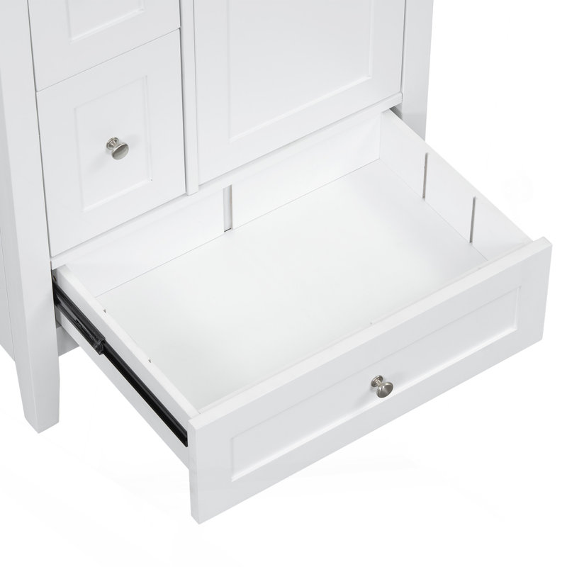24-Inch Bathroom Vanity with Storage, Adjustable Shelf, MDF & Rubberwood, Removable Dividers, Green Finish, Blanc / Argent
