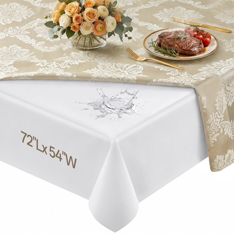 Protecteur de table robuste avec envers en flanelle pour salle à manger | Nappe rectangulaire en vinyle imperméable L 72 po x l 54 po Facile à nettoyer et à couper, housse de table résistante aux rayures et à la chaleur, coussin réutilisable