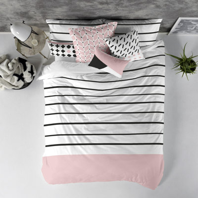 Spurrell White/Pink/Black 100% Cotton 150 TC Duvet Cover Set